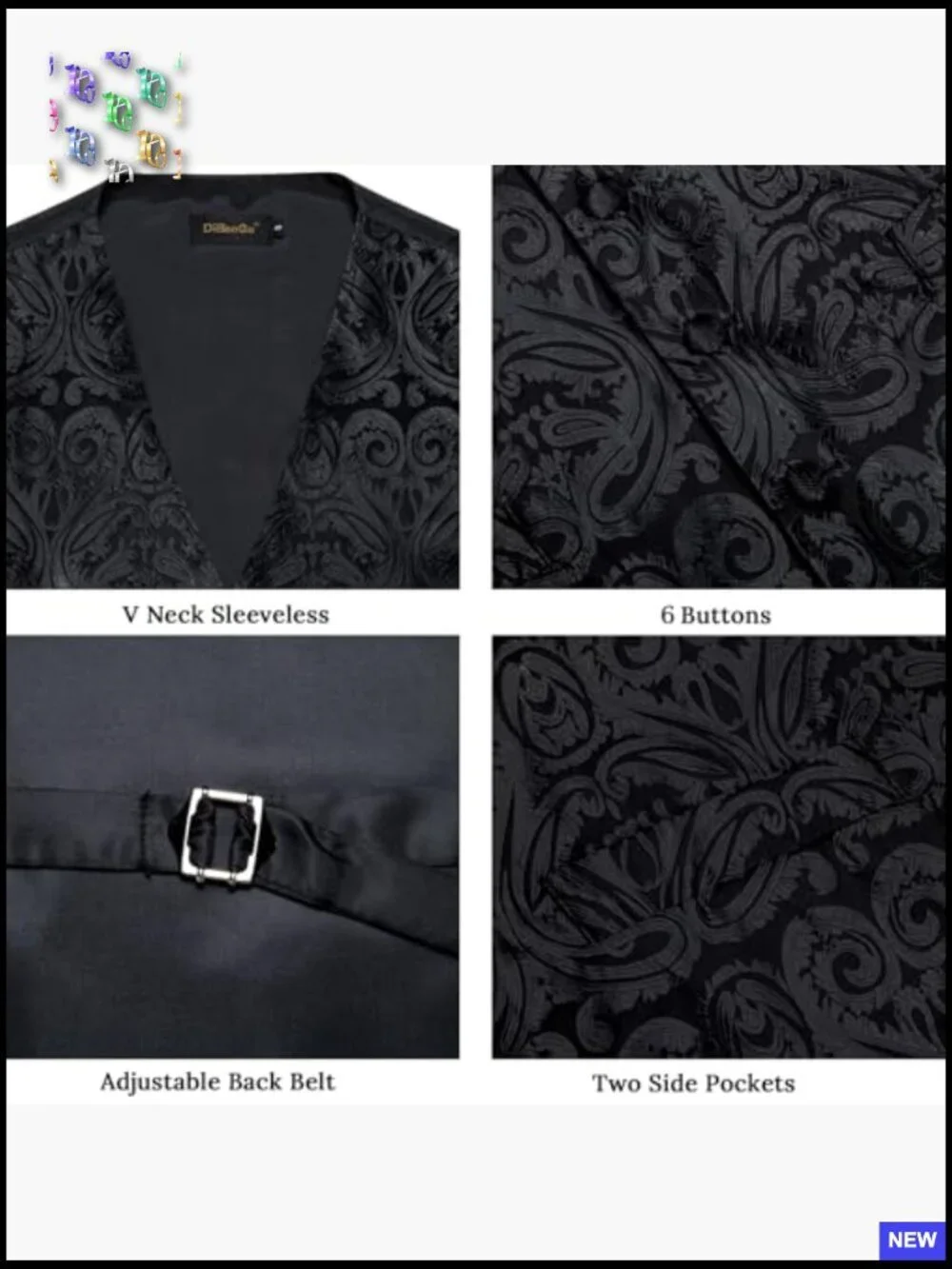 Silk Slim Fit V-Neck Vest Elegant Paisley Wedding Formal Tuxedo Set